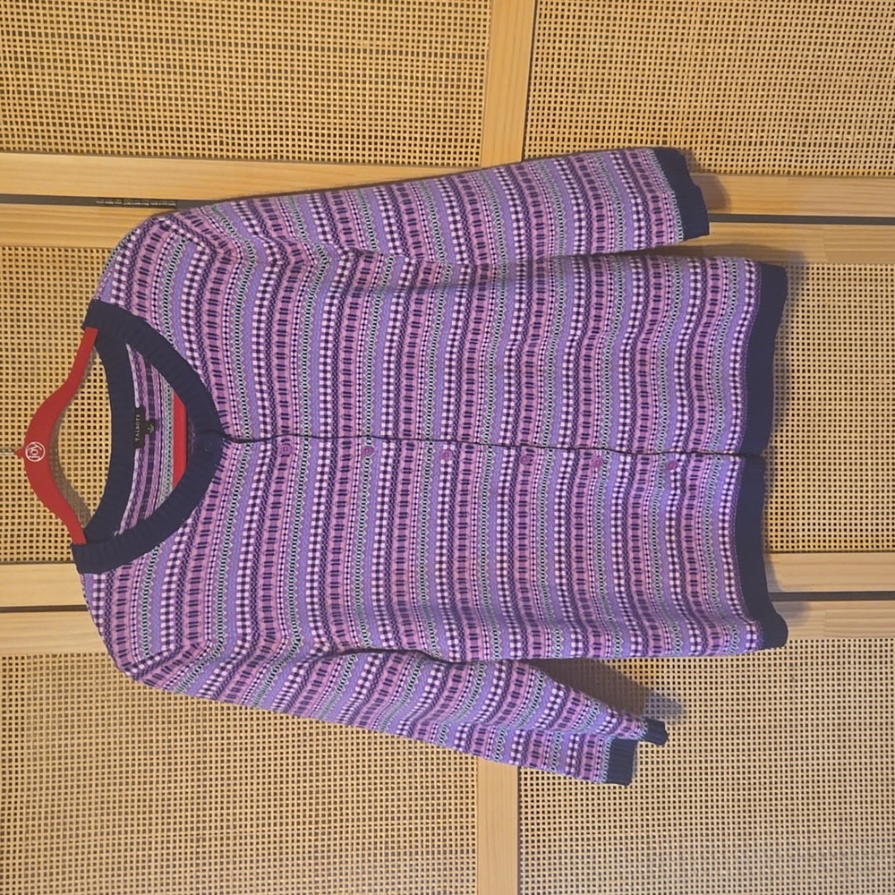 Talbots Multicolor Knit Sweater Size L Lambswool Warm Winter Cardigan